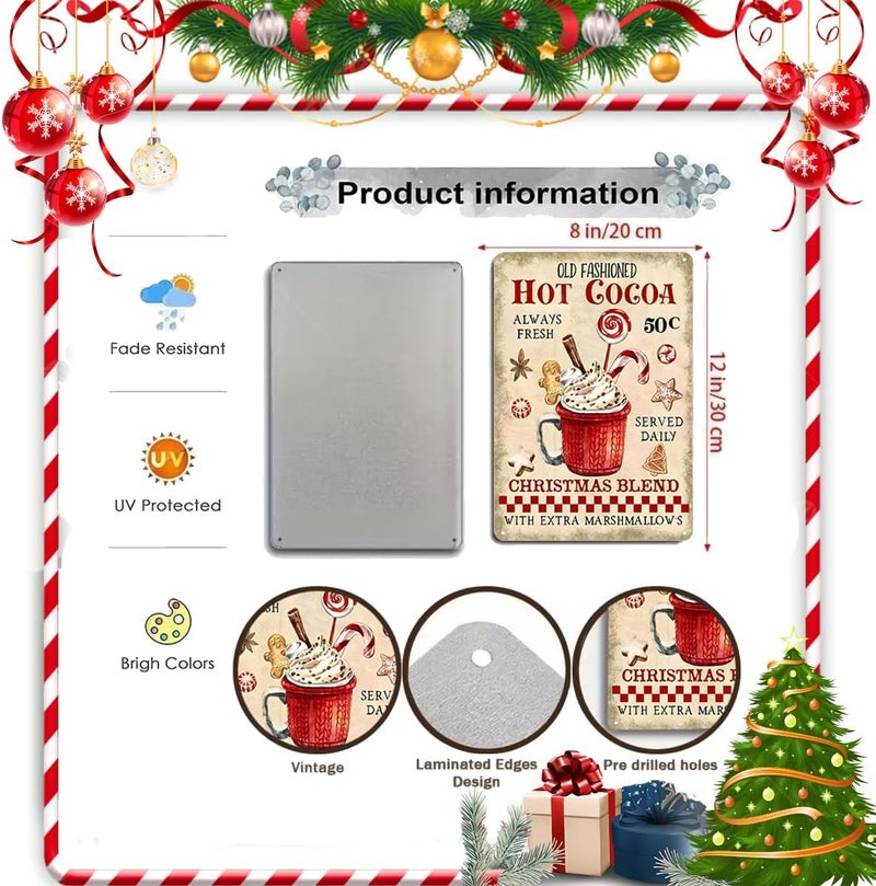 Joyline Vintage Christmas Decor Gifts Rustic Old Fashioned Hot Cocoa Christmas Blend with Extra Maeshmallows Tin Sign for Home Farmhouse Kicthen Cafe Bar Wall Decor 8 x 12 inches (3240) - Image 2